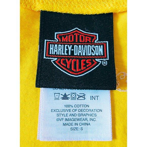 Yellow Harley-Davidson Women's Size Small T-Shirt with Embellishments - Picture 3 of 8